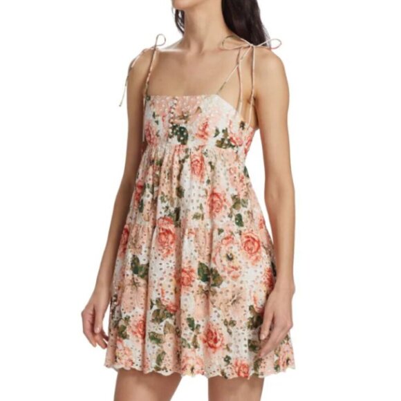 Alice + Olivia 'Lorelle' Eyelet Mini-Dress, Morningside Floral White - Picture 2 of 5